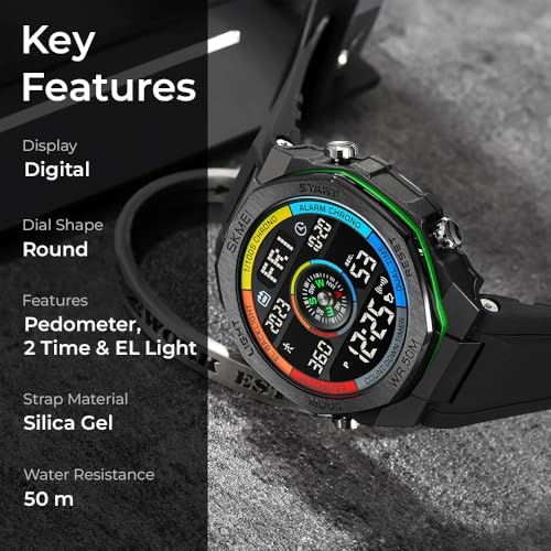 Image of SKMEI Men Watch Compass Pedometer Calories Sport Watch LED Digital Stopwatch Boy Digital Sport Wristwatch