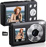 Cámara Digital 4K - 【2 Pantalla】, 48 MP, Ultra HD Autoenfoque Cámara Digital Compacta, Zoom Optico 18X, para Selfis con Niños y Adolescentes, Vloggers, Principiantes y Viajeros