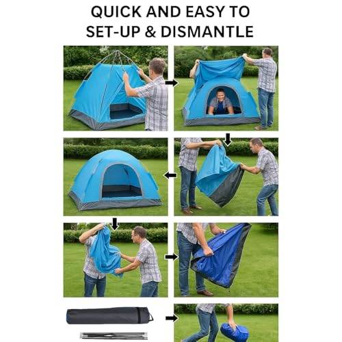 Image of Portable Waterproof Dome Tent for 4 Person - Picnic, Hiking, Camping Tent with Carrying Bag, Multicolor