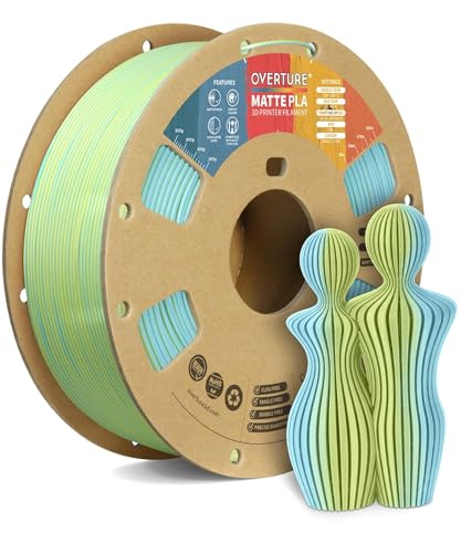 Image of OVERTURE Matte PLA 1.75mm Dual Color Filament, Matte PLA Roll 1kg Cardboard Spool(2.2lbs), Dimensional Accuracy + /- 0.03 mm, Fit Most FDM Printer(Matte Light Blue-Yellow)