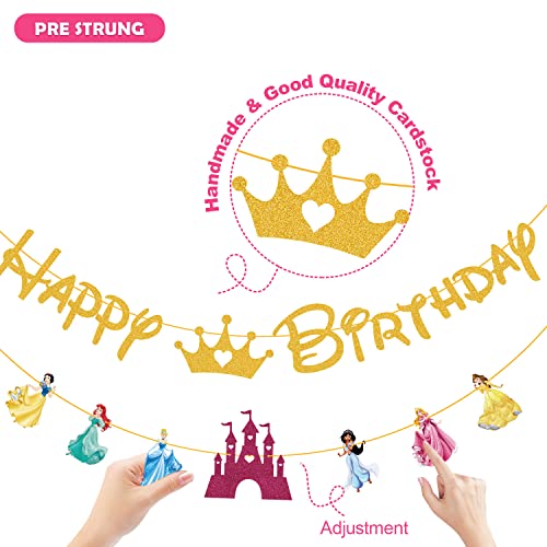 Enlsinr BN-PRINCESS-GOLD-A Birthday Banner For Girls, Princess Birthday Party Decorations Princess Dream Castle Fairy Themed Birthday Banner thumb #1