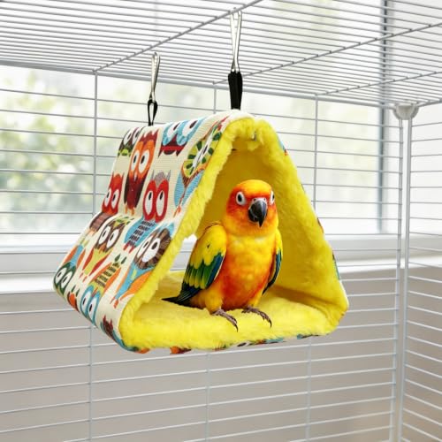 Image of Hypeety Bird Nest Cozy Hanging Bed Cage Warm Plush Hut for Bird, Yellow, M