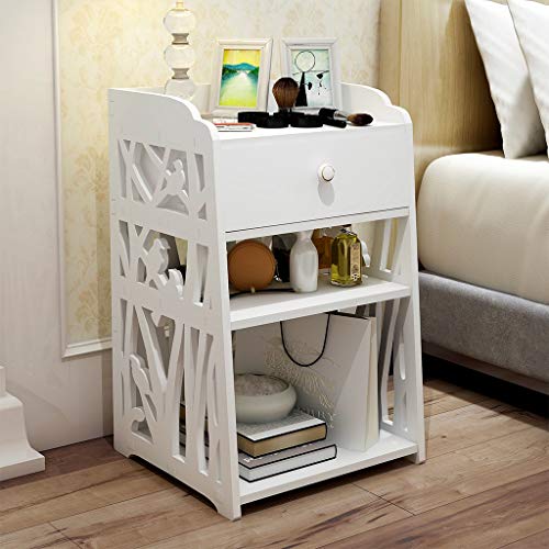 Nightstand with Drawer and Storage Shelves, Modern Fashion Hollow Carved Bedside Table Bedside Storage Cabinet