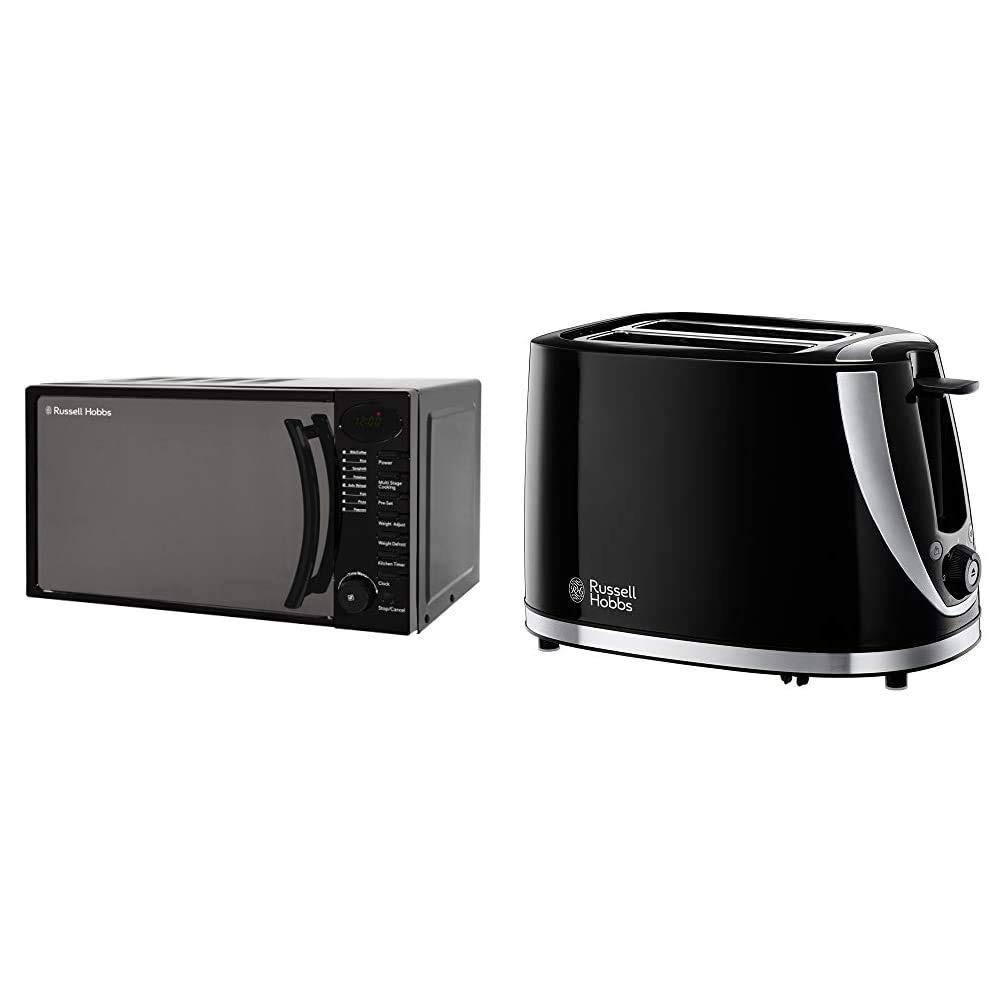 Russell Hobbs 17L Digital 700w Solo Microwave Black & 21410 Mode 2-Slice Toaster, Plastic, Black