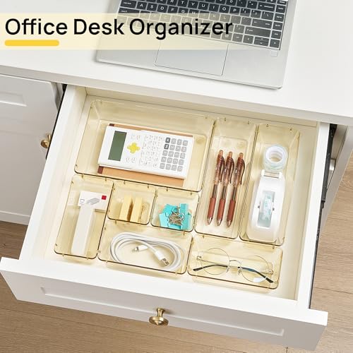Image of Vtopmart 25 PCS Clear Plastic Drawer Organizers Set, 4-Size Versatile Bathroom and Vanity Drawer Organizer Trays, Storage Bins for Makeup, Bedroom, Kitchen Gadgets Utensils and Office