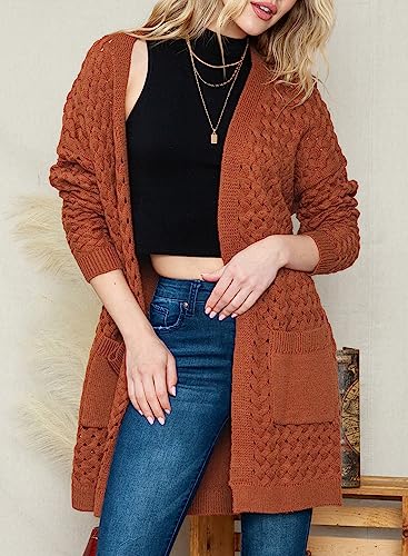 Dokotoo Women's 2025 Fashion Casual Open Front Long Sleeve Chunky Cable Knit Cardigans Sweaters Outerwear Coats with Pockets3
