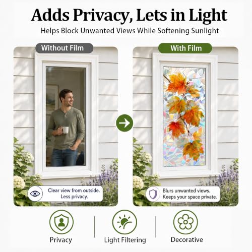 Vinilo decorativo para ventana 17x39 pulgadas hojas miniatura 3