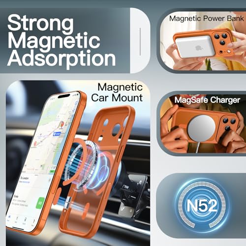 Image of JETech Magnetic Case for iPhone 17 Pro 6.3-Inch Compatible with MagSafe, Shockproof Slim Phone Cover with Built-in Camera Control Button, Matte Translucent Back (Orange)