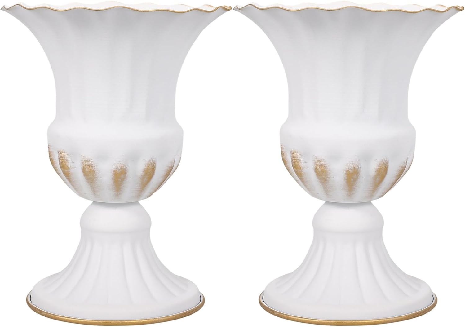 POPETPOP White Iron Urn Planter: 2 Pack Cemetery Memorial Vase for Headstone, Vintage Metal Pedestal Flower Pot for Rustic Wedding Centerpiece