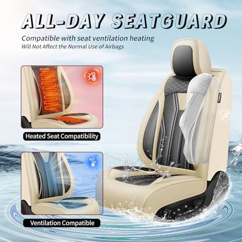 Image of Car Seat Covers Compatible with Chevy Equinox 2011-2026, Premium Leather Breathable, Wear Resistant, Airbag Compatible, All-Weather Protection & Full Coverage, 2 Front Seat Beige&Black