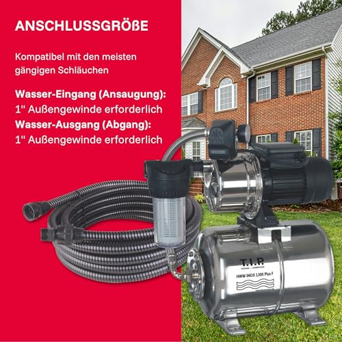 T.I.P. Hauswasserwerk HWW INOX 1300 Plus F – Edelstahl Druckkessel, 1200W, selbstansaugende...
