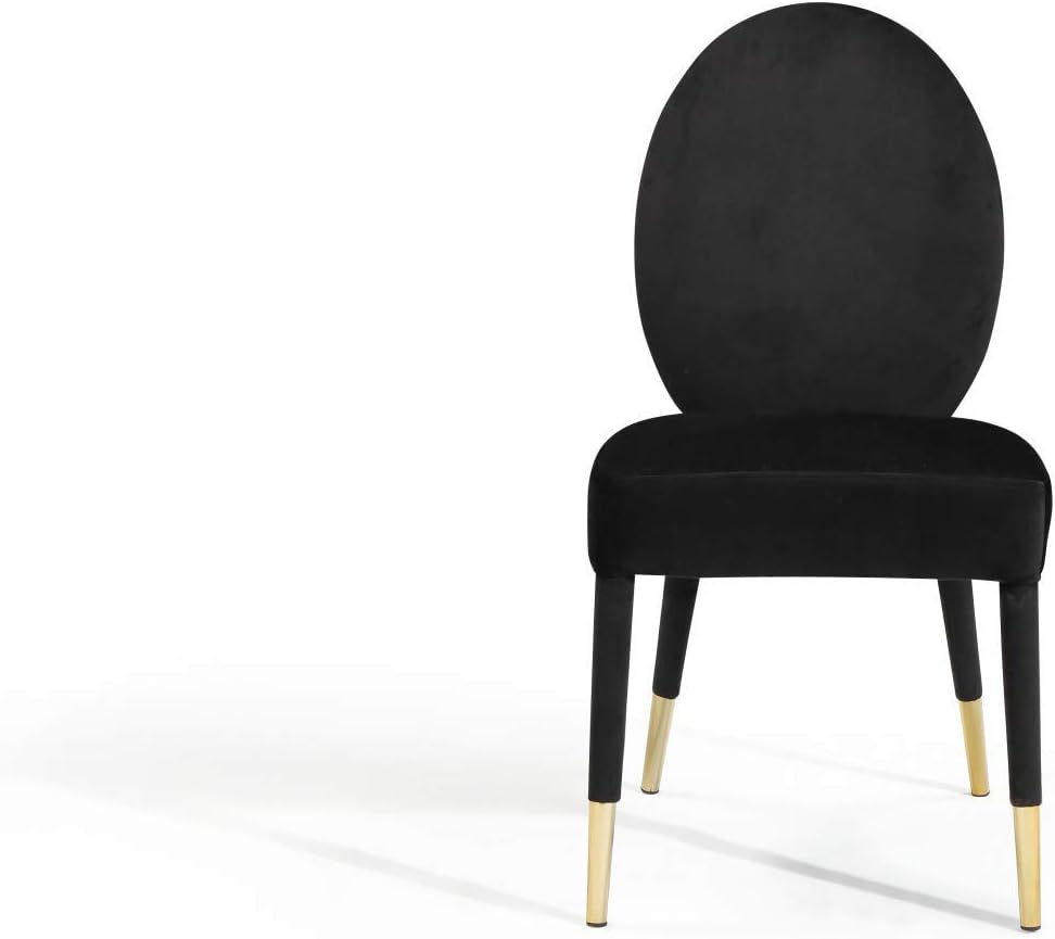 Leverett Dining Chair Upholstered Oval Back Armless Design Velvet Wrapped Wood Gold Tone Metal Tipped Legs (Set of 2) Modern Contemporary, Black