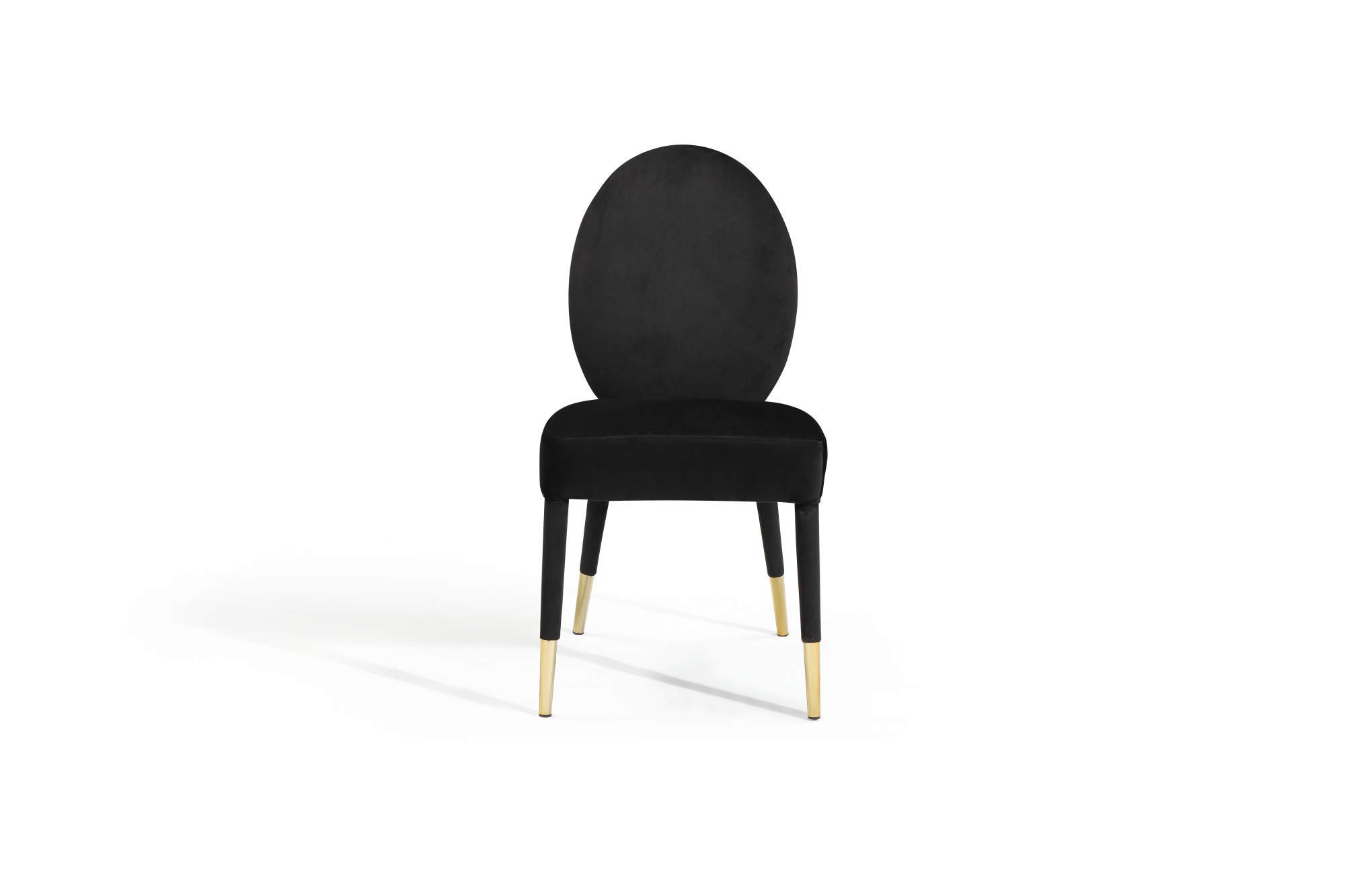 Leverett Dining Chair Upholstered Oval Back Armless Design Velvet Wrapped Wood Gold Tone Metal Tipped Legs (Set of 2) Modern Contemporary, Black
