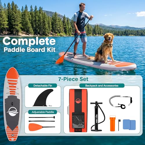Image of SereneLife 10'6 inch Inflatable Stand Up Paddle Board with Premium SUP Accessories - 32 inch Wide Stable Design with Non-Slip EVA Deck Pad, for Youth and Adults, 350 lbs. Capacity