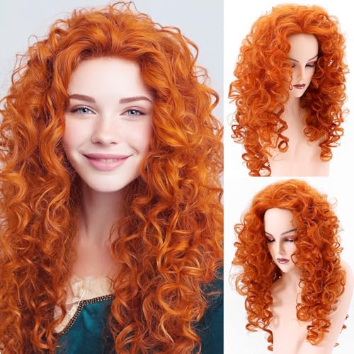 EssionTech Long Orange Red Curly Wig Full Head Halloween Wigs for Women Wavy Hair Wig Cosplay Costume Party 24 inch