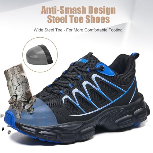 Image of Hogent Steel Toe Shoes for Women Men Wide Non Slip Work Sneakers Indestructible Shoes Lightweight Breathable Construction Sneakers Puncture Proof Ergonomic Design