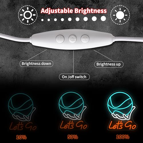 Image of 'Let's Go' Basketball Neon Sign for Wall Decor - 17 inchx12.6 inch, Dimmable LED Sign for Room Decor. Ideal for Boys' & Men's Bedrooms, Living Rooms, & Sports Man Caves. Cool Blue & Red Basketball Gifts Idea!