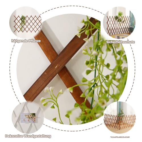 LANZLC Rankgitter Holz Ausziehbar, Holzspalier 200 x 30cm Gartenzaun Holzzaun Deko Scherengitter Verstellbar Pflanzengitter Gartengitte Trellis Hartholz Spalier für Balkone und Gärten, Naturholzfarbe