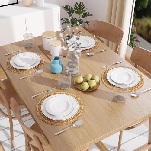 Image of Dining Table Mats Set of 4 | Cotton Table Mat 32 cm Diameter, Encasa XO Washable Round Table Mats, Heat Resistance Dining Table Placemats, Handmade Ribbed Style for Centre Table, Mustard Mandala Print
