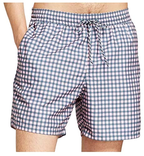 Goodfellow & Co Men's Gingham Checked Print Board Shorts; Blue Pink; Size Large