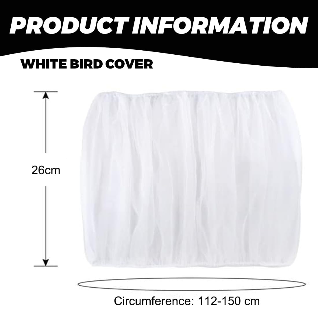 JEYORZY 1pz Copertura per Gabbia, coperture universali per gabbie per uccelli, Copertura in Rete, per pappagalli regolabili, rete morbida nylon, per gabbie uccelli Circonferenza 112-150 cm, Bianco-M