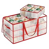 Immagine di SONGMICS Contenitore per Palline di Natale, 54 Scomparti da 10,2 cm, Scatola Decorazioni Natalizie in Plastica con Coperchio, Doppia Cerniera Lampo, 6 Vassoi, Maniglie, Rosso Ciliegia RFB030T01