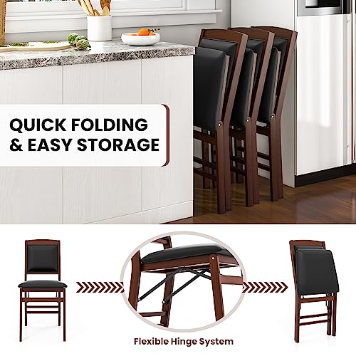 Image of Giantex Folding Dining Chairs Set of 2, Foldable Wood Kitchen Chairs with Padded Seat, Solid Wood Frame, Max Load 400 Lbs, No Assembly Easy to Store Wooden Dining Chairs for Apartment, Small Space