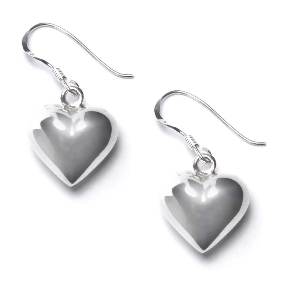 81stgeneration 925 Silver Puffed Heart Earrings for Women - Sterling Silver Smooth Puffy Heart-Shaped Dangle Earrings With Hooks - Romantic Jewelry