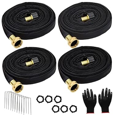 AMAZON - Soaker Hose, 25 Ft 4 Pcs Flat Garden Bed Hose Water Drip Irrigation Hose 3/4″ Diameter Save 70% Water Consistent Drip Irrigation Heavy Duty Double Layer Sprinkler Garden Hose Vegetable (100 Ft total)