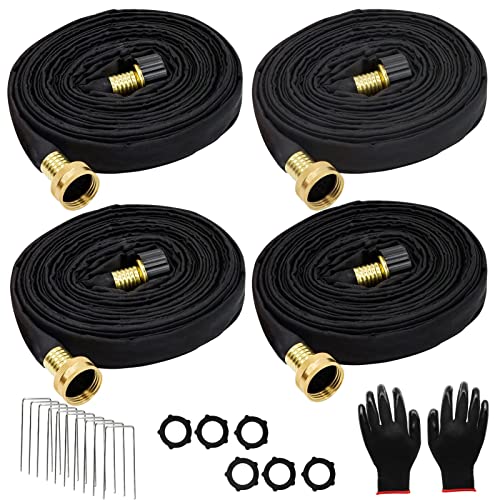 Soaker Hose, 25 Ft 4 Pcs Flat Garden Bed Hose Water Drip Irrigation Hose 3/4" Diameter Save 70% Water Consistent Drip Irrigation Heavy Duty Double Layer Sprinkler Garden Hose Vegetable (100 Ft Total) #TOP1