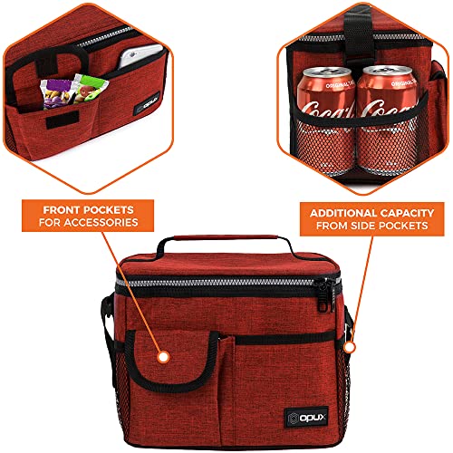 Opux Insulated Lunch Box For Men Women, Leakproof Thermal Lunch Bag Cooler Work Office School, Soft Reusable Lunch Tote With Shoulder Strap, Adult Kid Lunch Pail Kit, 14 Cans, Red #TOP3