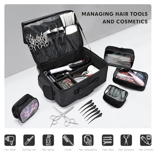 Image of Adson Multifunctional Professional Beauty Makeup Artist Rolling Cosmetic Aluminium Vanity Trolley Beauty Train case Makeup Cosmetic Trolley Hairstylist Travel Organizer (Glossy Black)