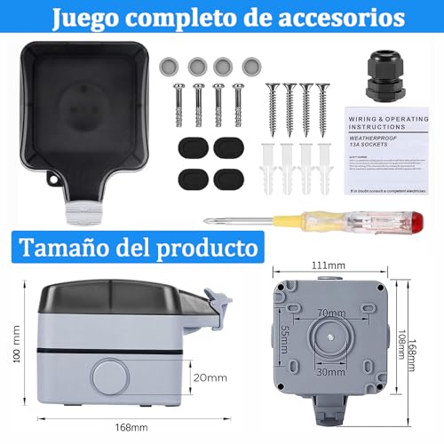Miniatura 5 de Enchufe Exterior Estanco Ip66 Impermeable Toma De Corriente, 16a Pared Enchufe Exterior Con Conector De Cable Y Tapa Abatible, Estancos Exterior Enchufes Para Jardín, Piscina, Cocina, Baño Y Garaje