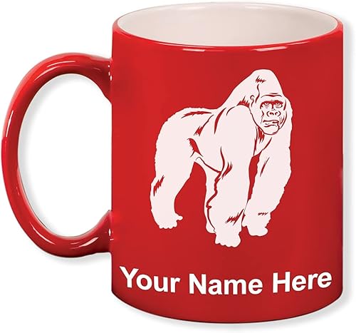 Miniatura 7 de LaserGram Taza de café redonda de cerámica de 11 oz, gorila, grabado personalizado incluido (blanco)