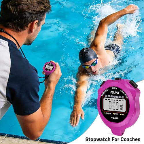Image of Sports Stopwatch Timer, Single Lap Split Digital Stop Watch for Sports Kids Coaches Swimming Running, Purple