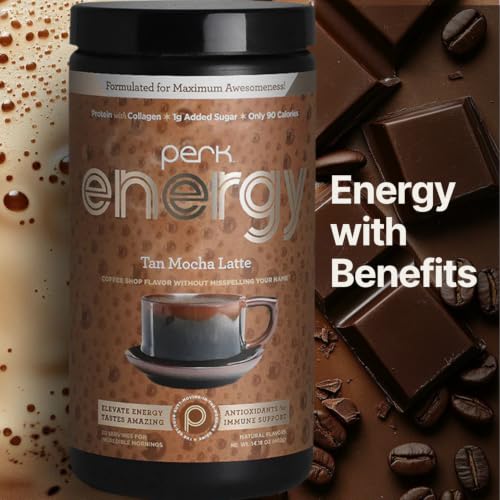 Image of Perk Energy Drink Mix (Tan Mocha Latte) 20 Servings - Caffeinated Healthy Coffee Alternative with Protein, 100mg of Caffeine, Gluten-Free, Soy-Free, Peanut-Free