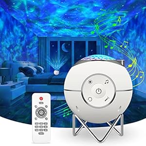 ibell Projecteur Ciel Étoile Rotatif,Lampe Projecteur Rechargeable USB LED Musicale Avec 14 Modes & Télécommande & Timer & Support métal pour Enfants Adultes Cadeaux Maison Soirée Décoration (Blanc)