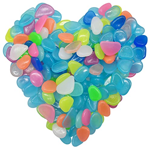 Jicyor 200 Piezas Piedras Luminosas,Piedras Fluorescentes De Colores Azul Piedras Guijarros Luminosas Piedras Luminosas Jardin para Aceras Acuarios Exteriores Habitación De Los Niños Decoración Cover