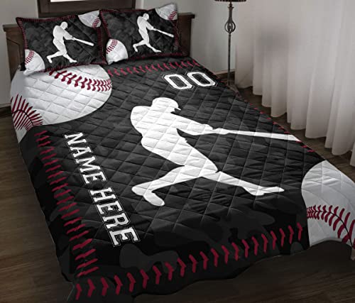 OhaPrints Custom Baseball Gift for Son Boy Batter Hitter Personalized Name Quilt Blanket & Pillowcases, Quilts Bedding Set & Pillow Cover, King Queen Double Twin Throw Full Size Bedspread Bed Sets