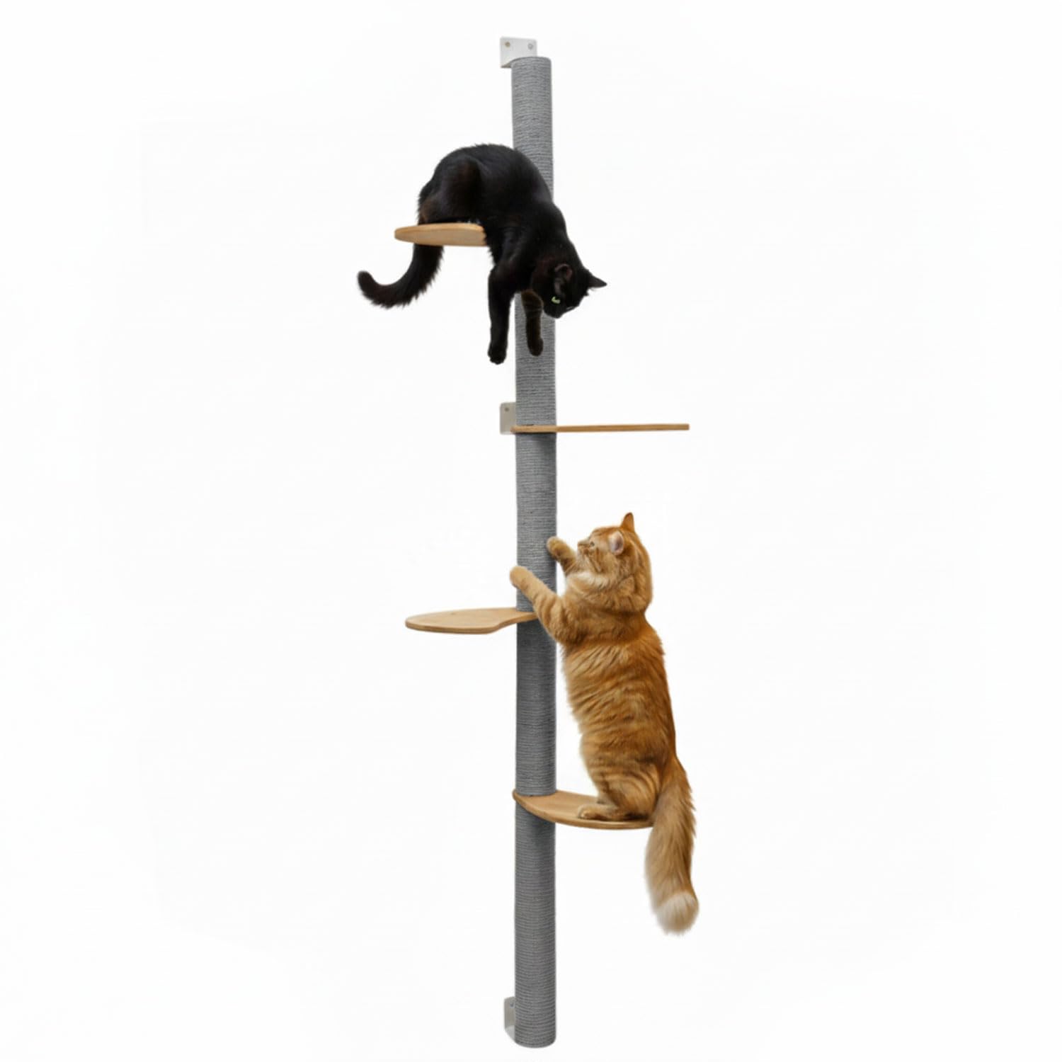 eyepower 205 cm Rascador de Pared Luna con 4 Plataformas de Bambú - Árbol para Gatos con Estanteria - Columna de Sisal Natural - Recorrido de Estantes - Torre Gato Estable - Poste Alto Fijación Mural