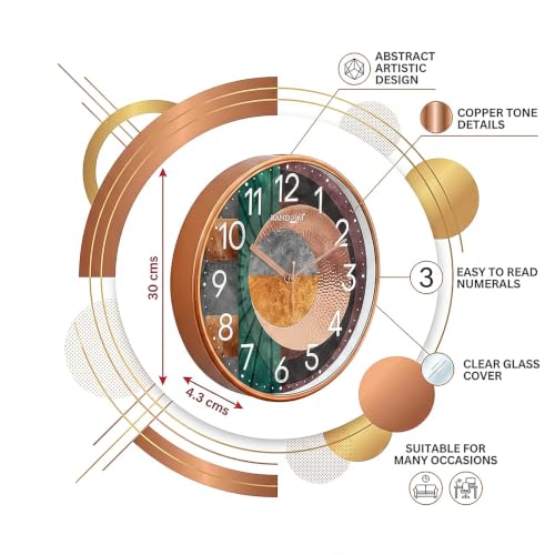 Image of RANDOM 12 Inch Silent Sweep Wall Clock | Stylish Round Decorative Wall Clock for Bedroom, Living Room, Kitchen, and Office | Modern Fancy Analog Clock Design for Home Decor (63653)