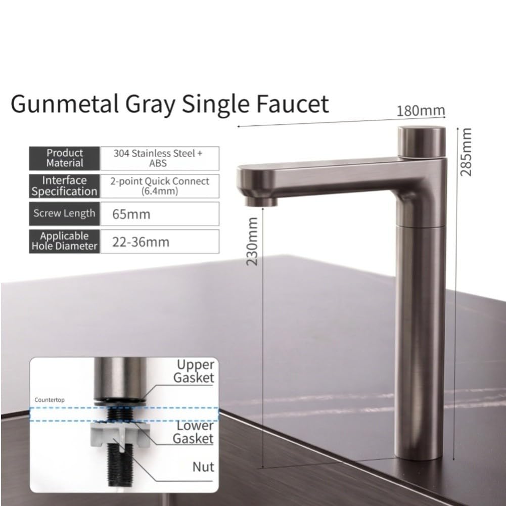 para grifo Aireador para acero Inoxidable para Doble Salida para Purificador de Agua Ósmosis Inversa Cocina Encimera Negro(Gray Single Deluxe)