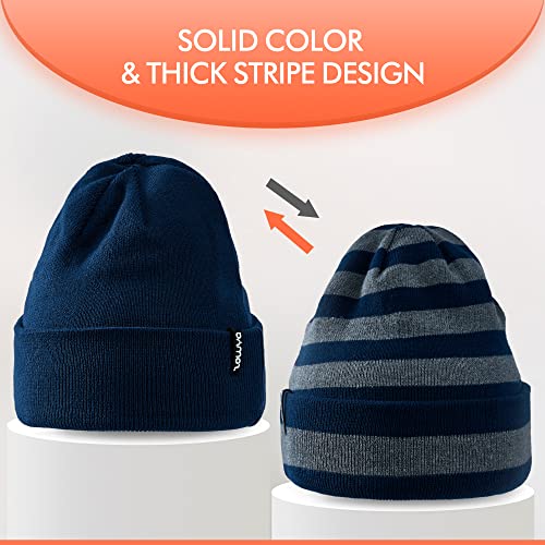 Zowya Reversible Knitted Beanie For Men & Women Thick Striped Double-Sided Wearable Hat Cap Soft Warm Unisex 1-Hat Navy thumb #2