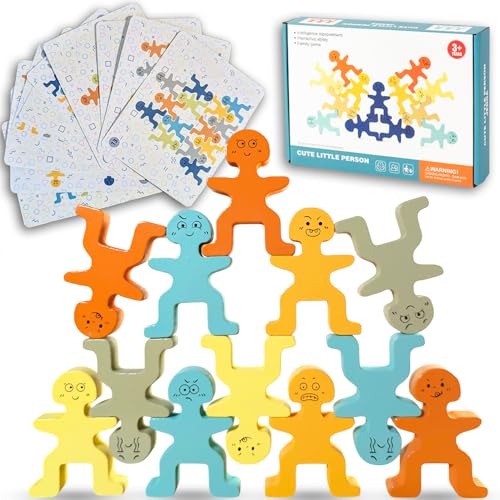 Maison Julia - Les Acrobates - Jeu Société Enfant dès 3 Ans - Bloc de Construction en Bois 18 Figurines Colorées à Empiler - Montessori 4 Ans - Cartes Illustratives - Cadeau Anniversaire Noel Famille