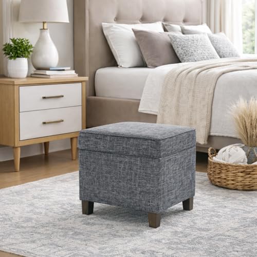 Image of HomePop Home Decor | K7342-F2182 | Classic Square Storage Ottoman with Lift Off Lid | Ottoman with Storage for Living Room & Bedroom, Slate Grey Large