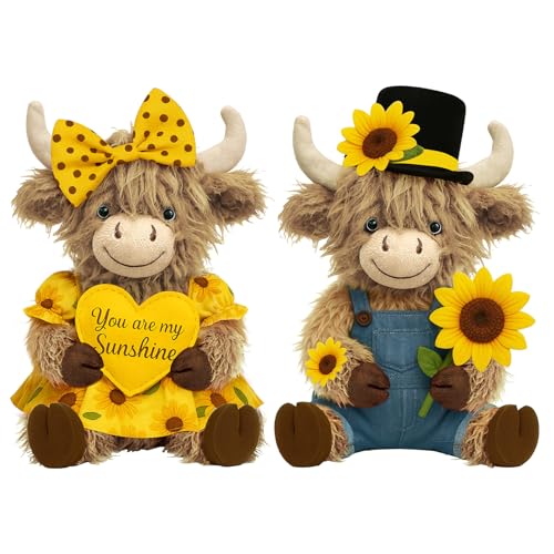 Set 2 Figuras Decorativas Vaca Highland con Girasol miniatura 1