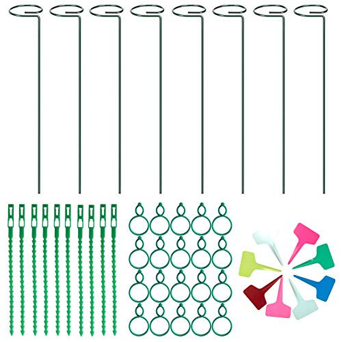 SANGDA Plant Support Stakes, 8 Pack Garden Single Stem Support Ring Metal Plant Support Tomato Cages Gardening Flower Support Stands for Tomatoes Orchid Lily Peony Rose Flower Stem