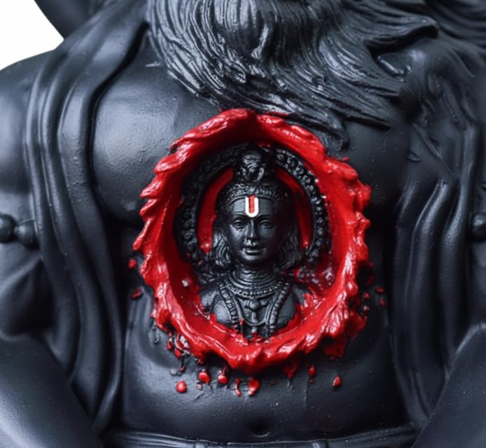 Image of POOMEE Resin Hanuman Idol Lord Hanuman Statue Black Resin Hanuman Murti for Home Mandir Pooja Room Decorative Spiritual Figurine Small 10cm Handcrafted Ram Bhakt Hanuman Gift Item