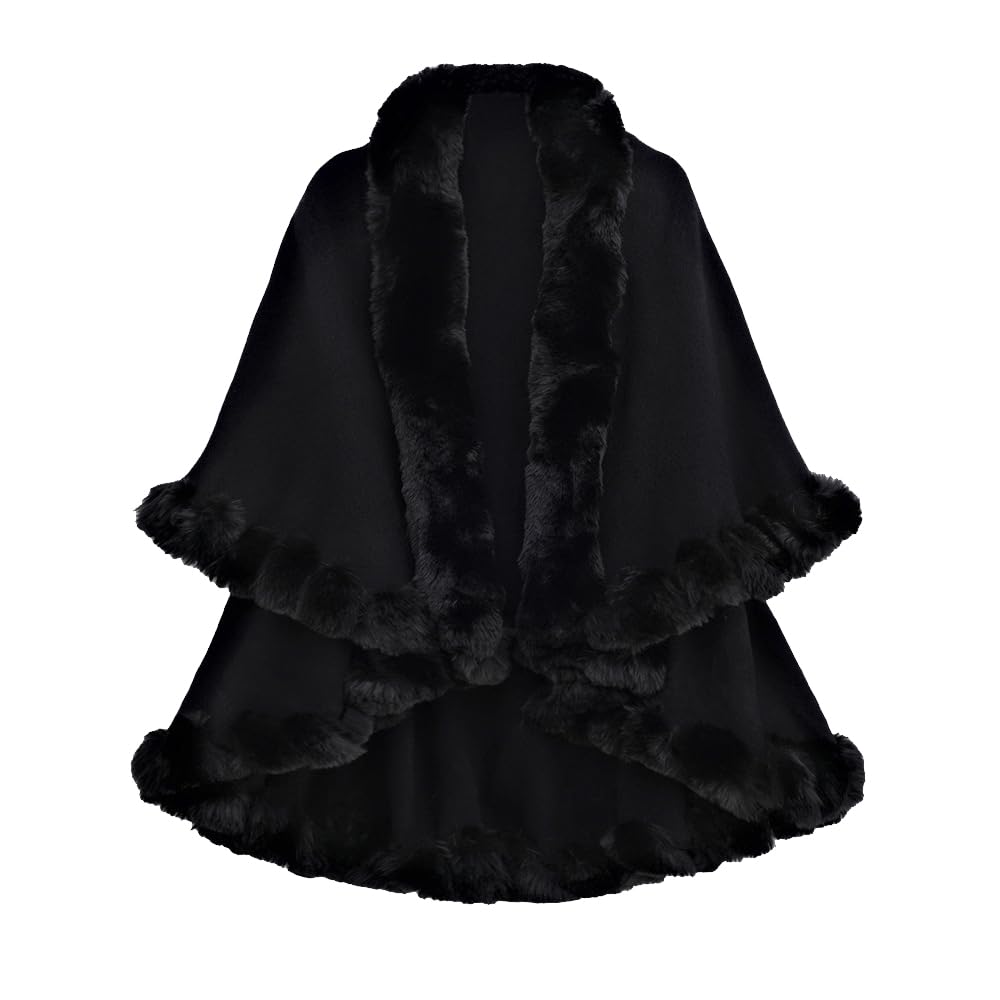 Mujer Chal Estola con Cuello de Piel Sintética Elegante Cálido Abrigos Capa Invierno Felpa Poncho de Punto