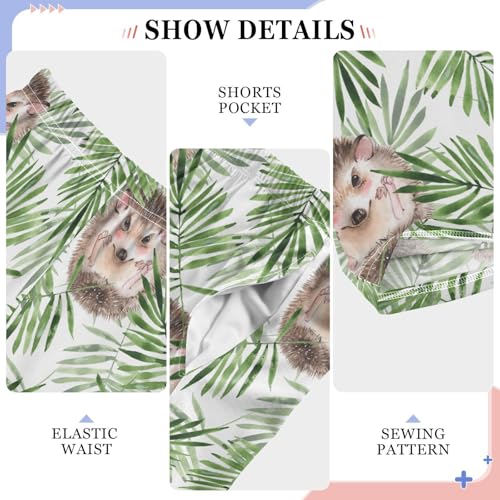 Hedgehog Palm Leaf Boys Long Pants Soft Trousers Elastic Waist Kids Lounge Bottoms with Pockets S-XL4